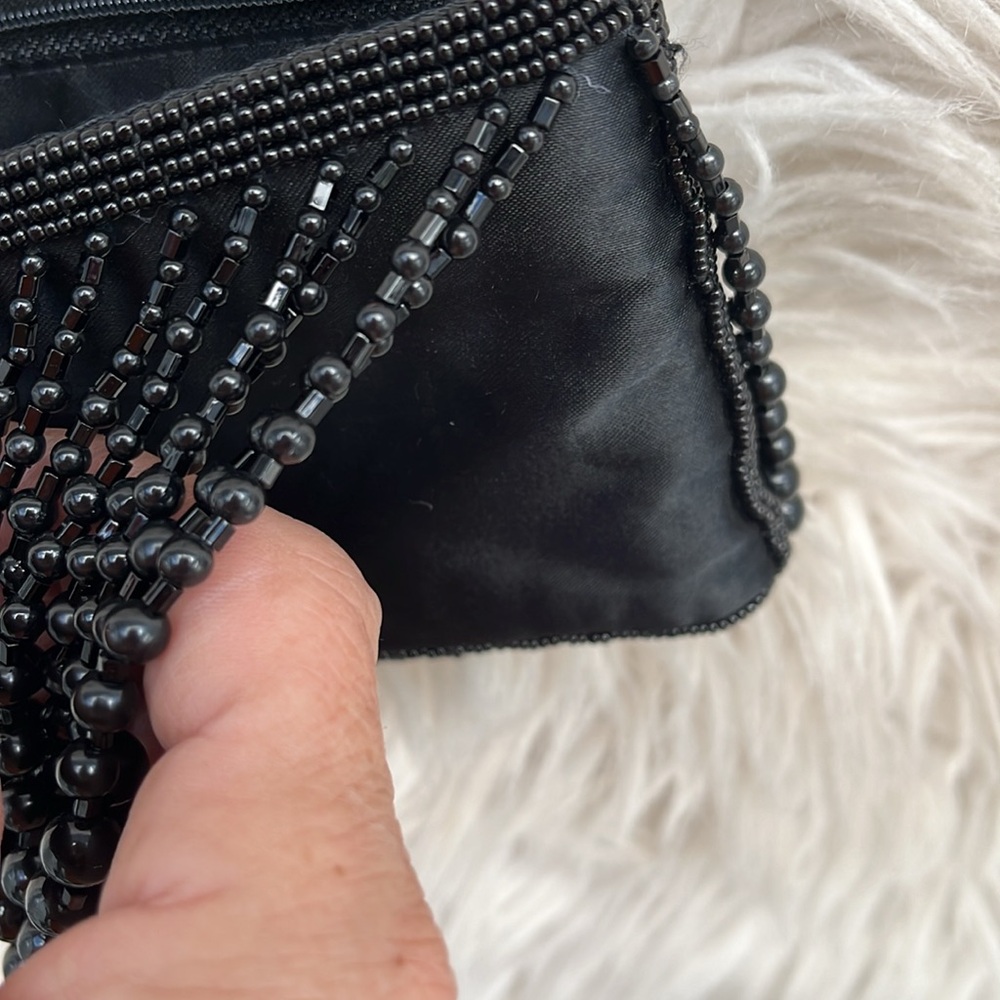 LA REGALE  Vintage Satin Pouch w/ Droplet Beaded Evening Crossbody Purse, Black - Picture 12 of 15